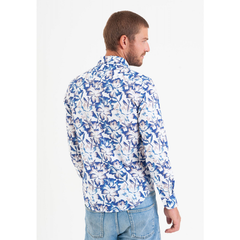 Chemise manches longues en popeline imprimé grosses fleurs