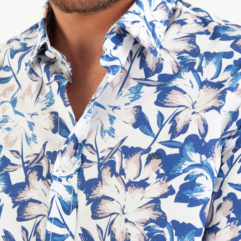 Chemise manches longues en popeline imprimé grosses fleurs