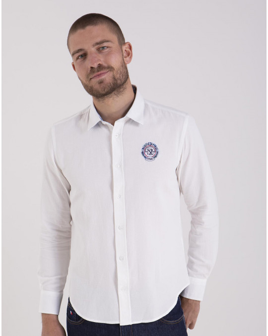 Chemise tissu fantaisie uni et détails contrastés