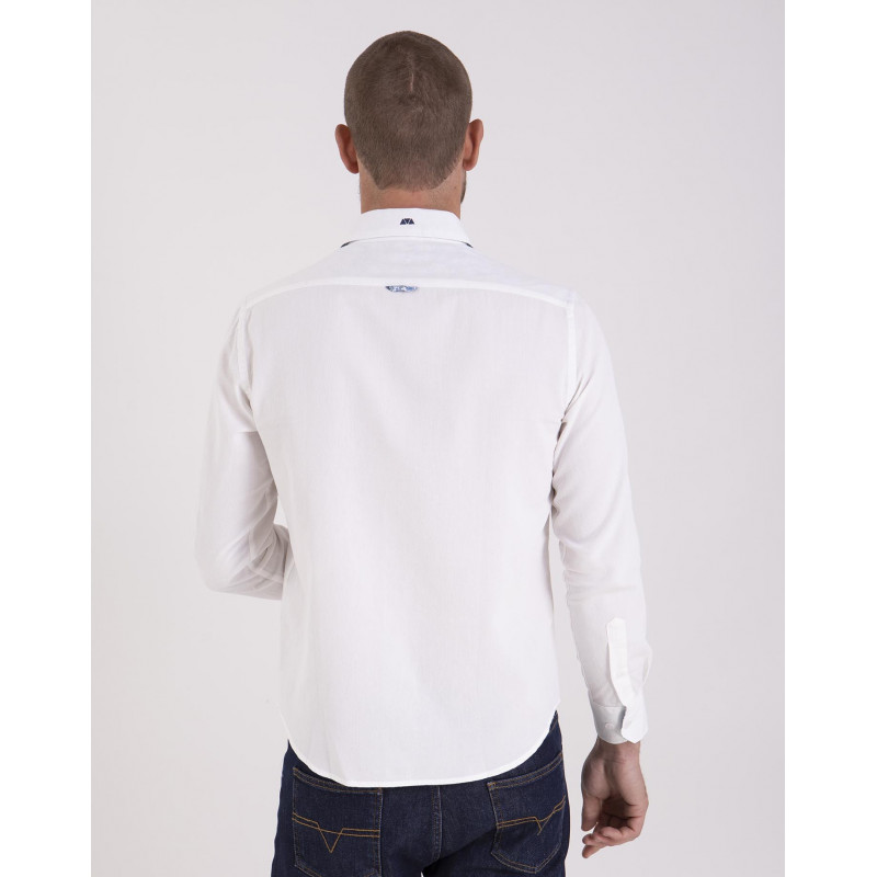 Chemise tissu fantaisie uni et détails contrastés