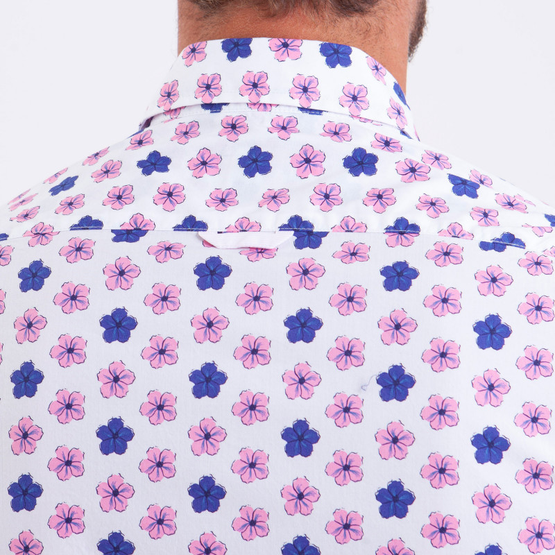 Chemise manches courtes en popline imprimée fleuri