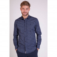 Chemise manches longues bleu imprimé fleurs