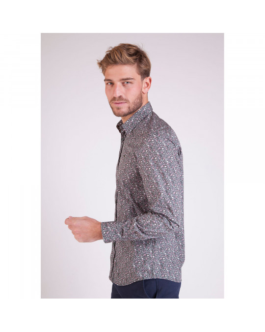 Chemise kaki à imprimé fleuri