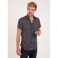 Chemise manches courtes en voile de coton bleu marine