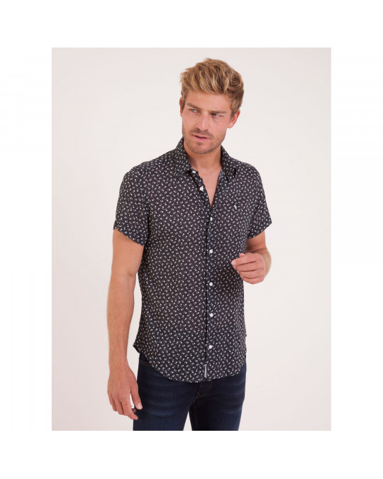 Chemise manches courtes en voile de coton bleu marine