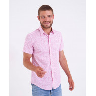 Chemise manches courtes en popeline imprimé rose