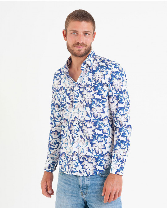 Chemise manches longues en popeline imprimé grosses fleurs