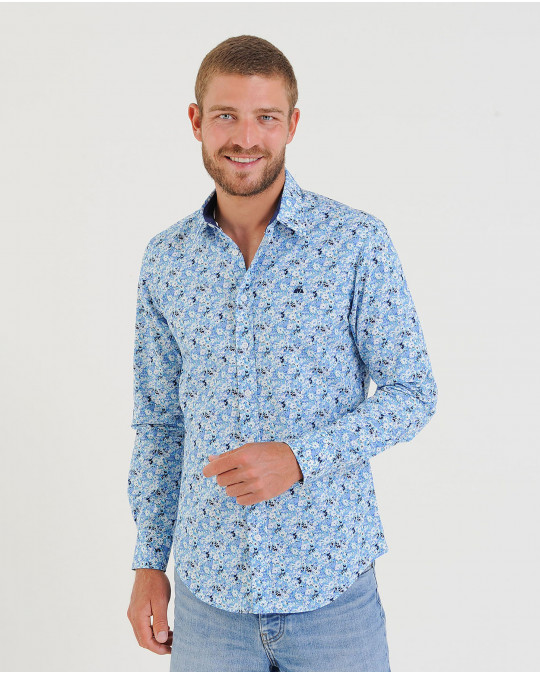 Chemise à imprimé fleuri turquoise