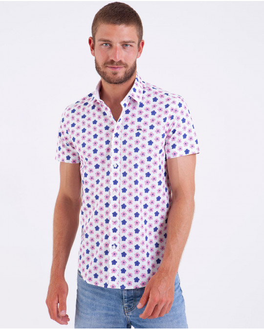 Chemise manches courtes en popline imprimée fleuri