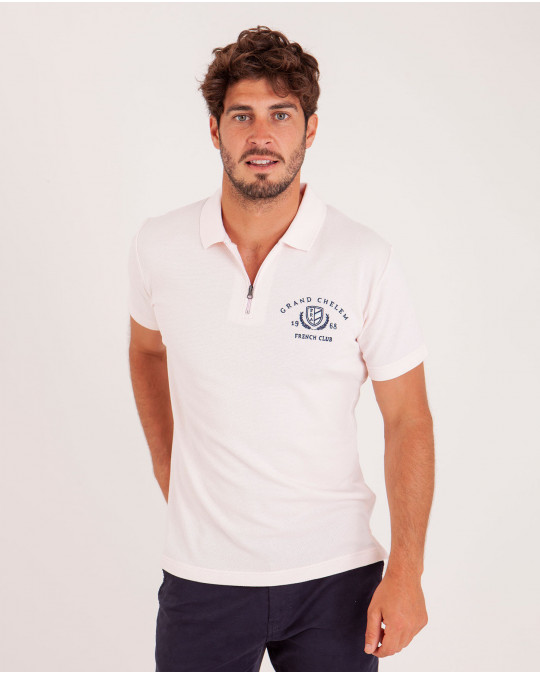 Polo col zippé en maille fantaisie cloquée