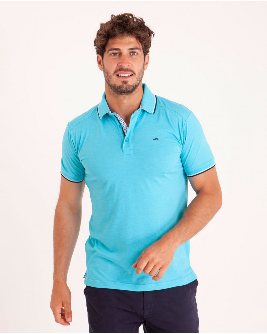 Polo uni détails col popeline imprimée