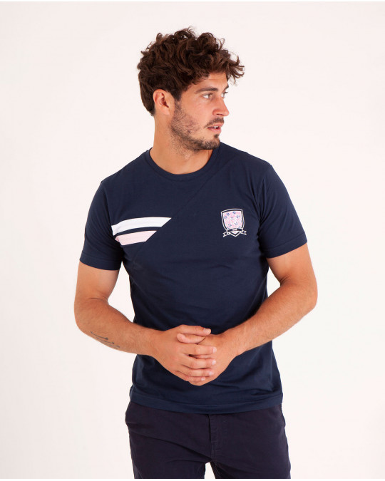 T-shirt uni à écusson brodé et empiècements