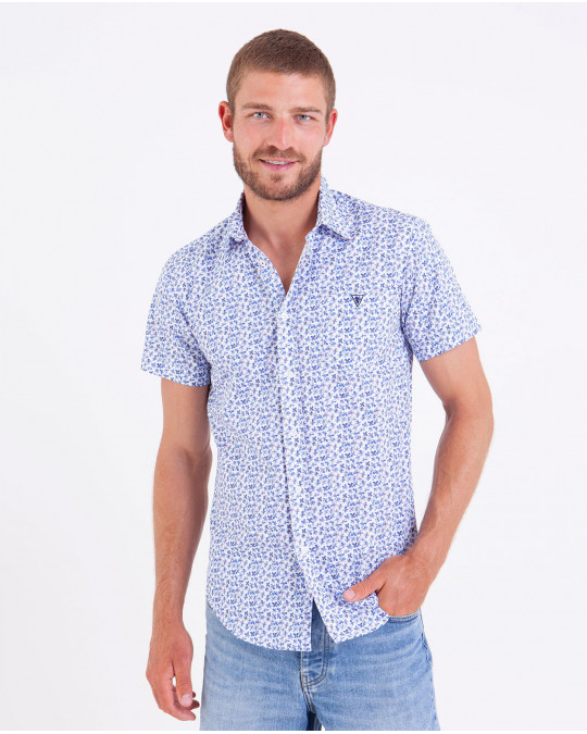 Chemise en popeline à imprimé fleuri poche plaquée