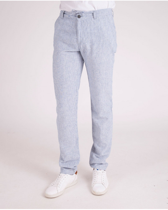 pantalon en coton lin rayé