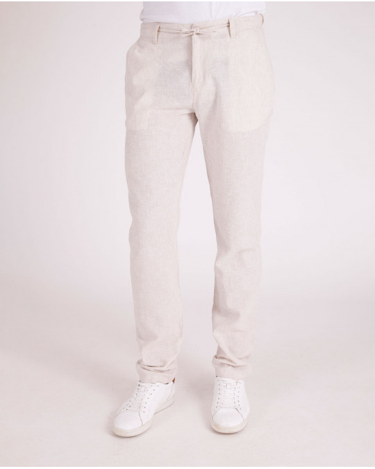 pantalon en coton lin rayé