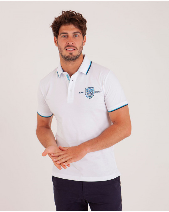 Polo uni col popeline imprimée avec broderies