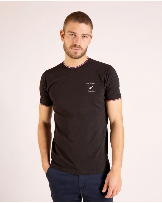 Tee-shirt uni aux bord-côtes tricolores