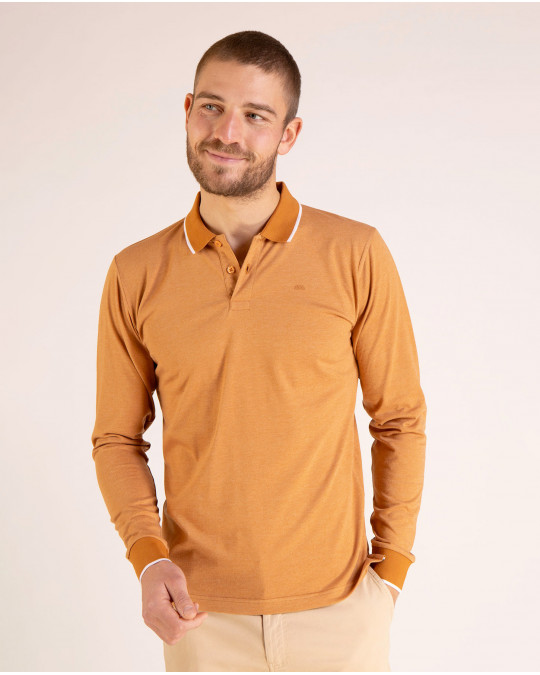 Polo uni manches longues en coton chiné