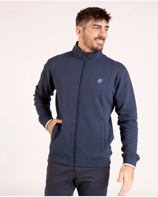 Sweat zippé marine avec broderie