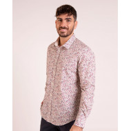 Chemise manches longues en popeline fleurie rose
