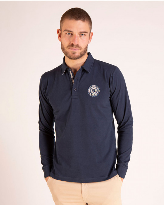 Maillot manches longues uni avec détails en popeline imprimée