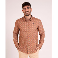 Chemise manches longues fleurie camel