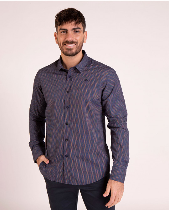 Chemise manches longues à mini motifs bleu marine