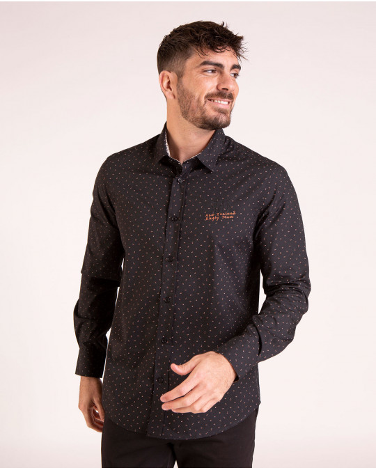Chemise manches longues à mini motifs noir