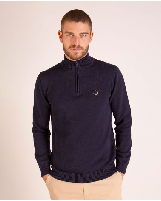 Pull à col montant zippé bleu marine