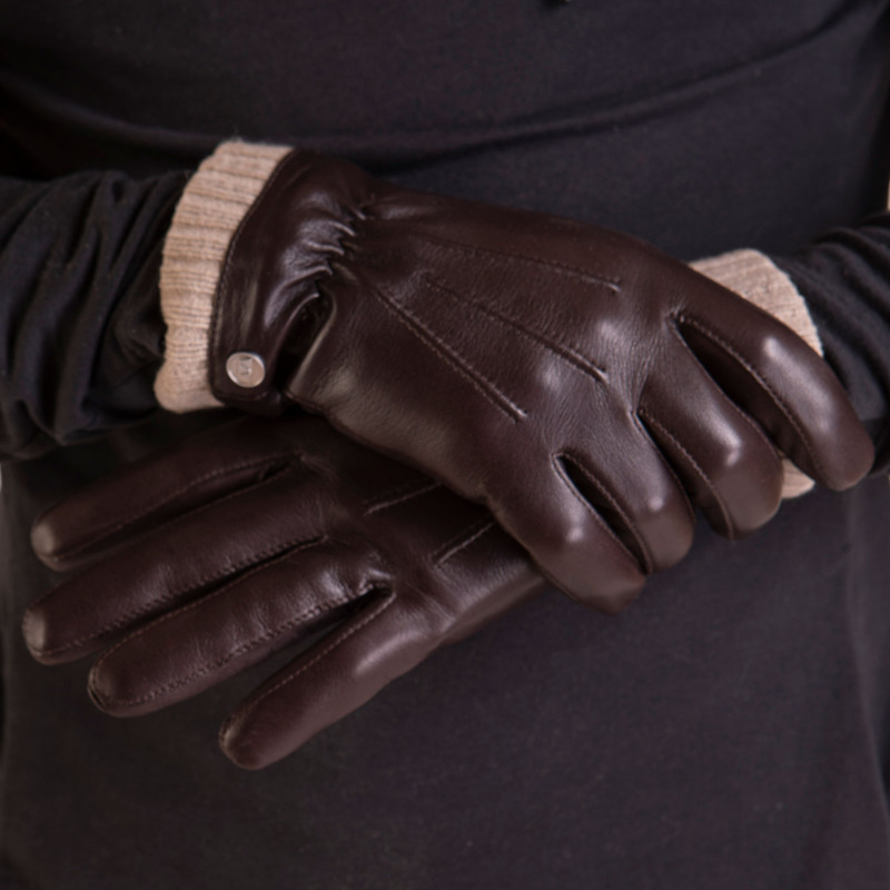 Gants en cuir doublure polaire marron
