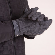 Gants en laine gris avec bord stylisé en cuir