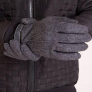 Gants en laine gris avec bord stylisé en cuir