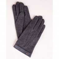 Gants en laine gris avec bord stylisé en cuir