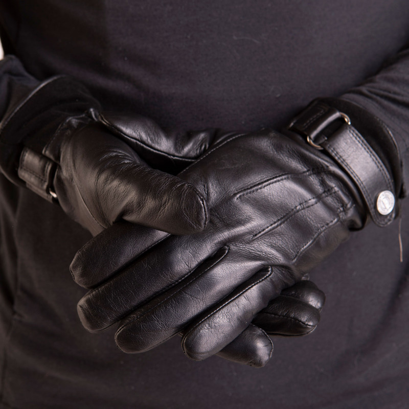 Gants noir en cuir avec doublure en laine