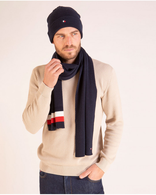 Echarpe bleu marine avec bandes tricolores