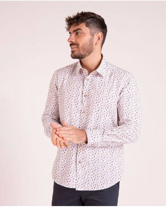 Chemise manches longues en popeline imprimée