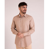 Chemise manches longues texturée avec détails fleuris beige