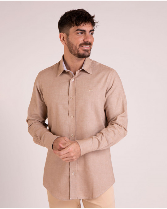 Chemise manches longues texturée avec détails fleuris beige