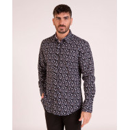 Chemise manches longues fleurie noir