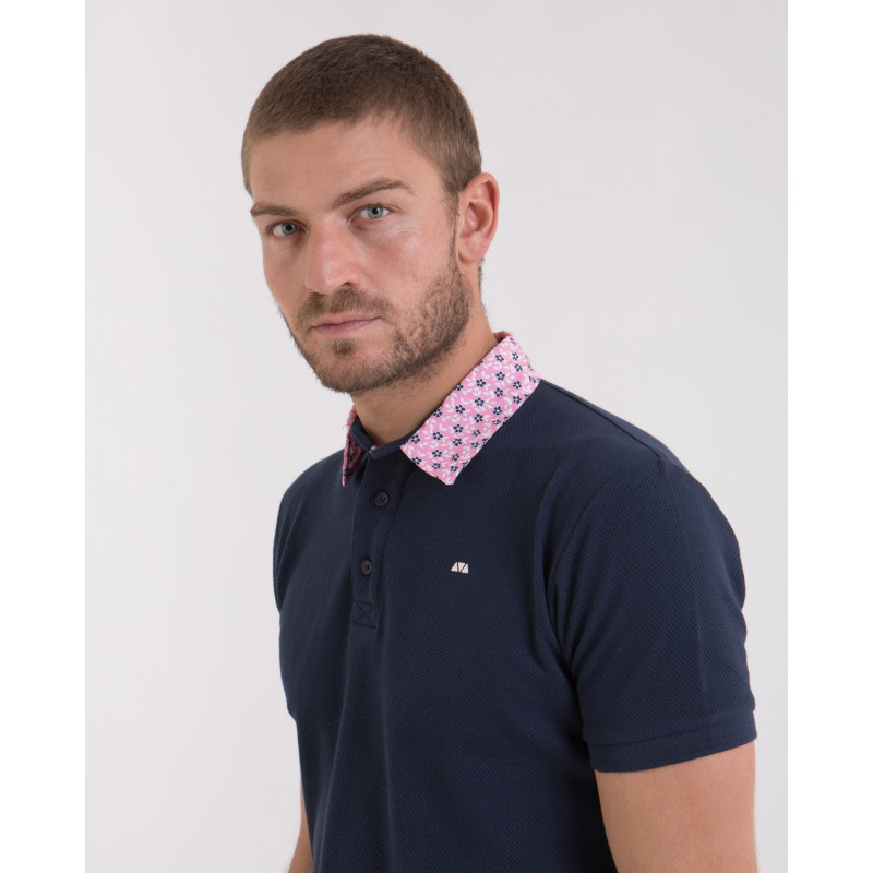 Polo uni en maille cloquée fantaisie