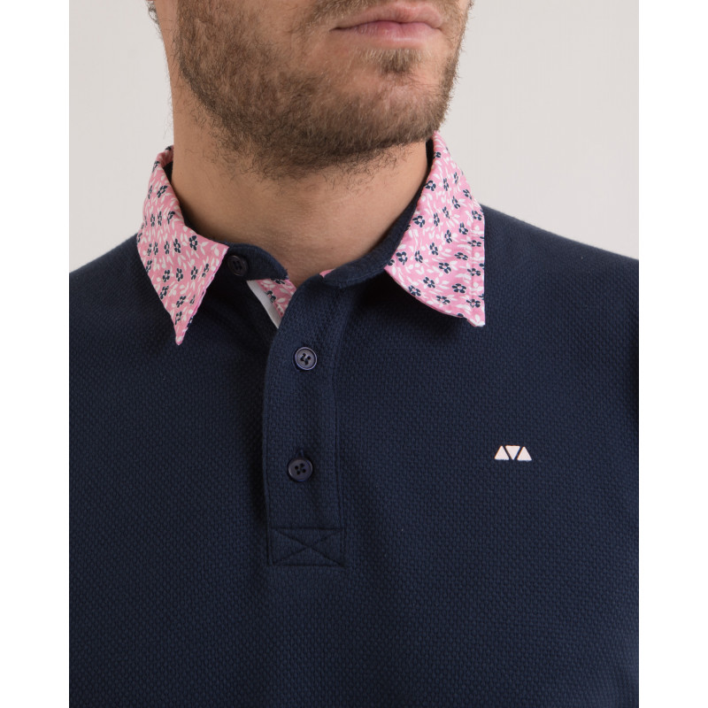 Polo uni en maille cloquée fantaisie