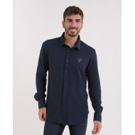 Chemise manches longues texturée bleu marine