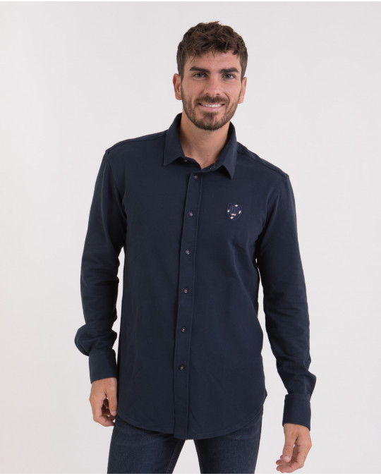 Chemise manches longues texturée bleu marine