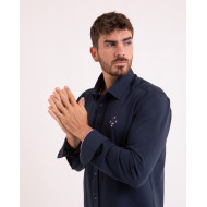 Chemise manches longues texturée bleu marine