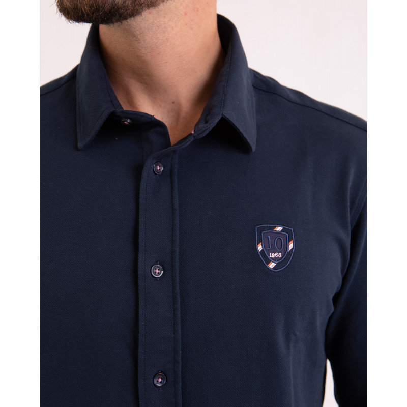 Chemise manches longues texturée bleu marine