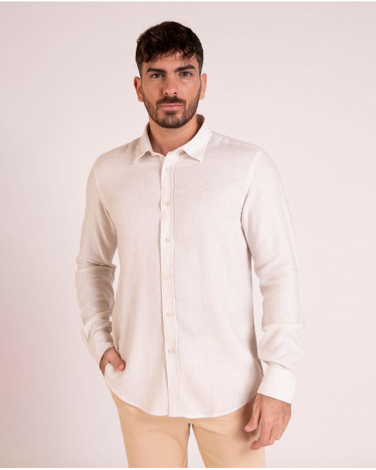 Chemise manches longues à rayures blanches et beiges
