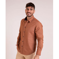 Chemise manches longues texturée camel