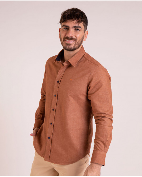 Chemise manches longues texturée camel