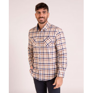 Chemise manches longues à carreaux beige