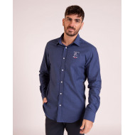 Chemise unie bleue avec broderie coq